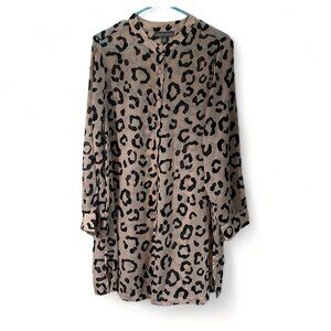Jessica London Womens Leopard Print Button-Down Tunic Blouse Size 18W